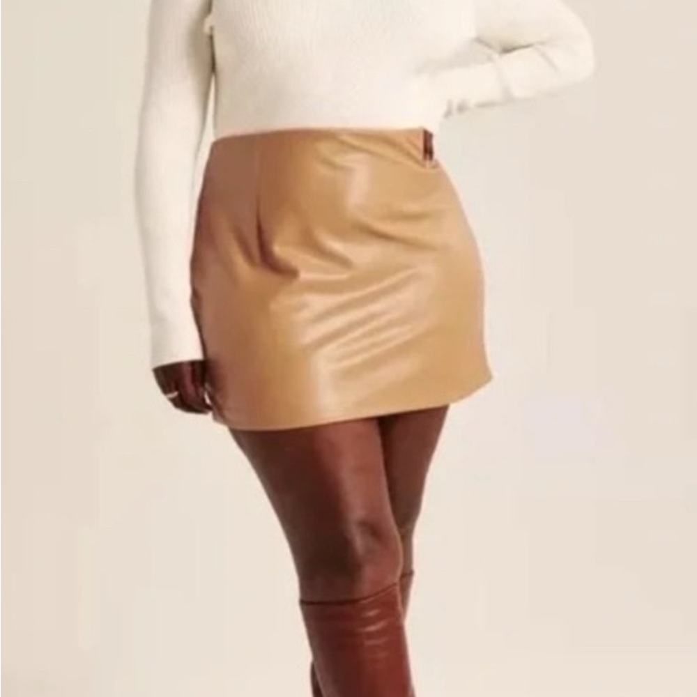 Abercrombie & Fitch Vegan Leather Mini Skirt in Camel